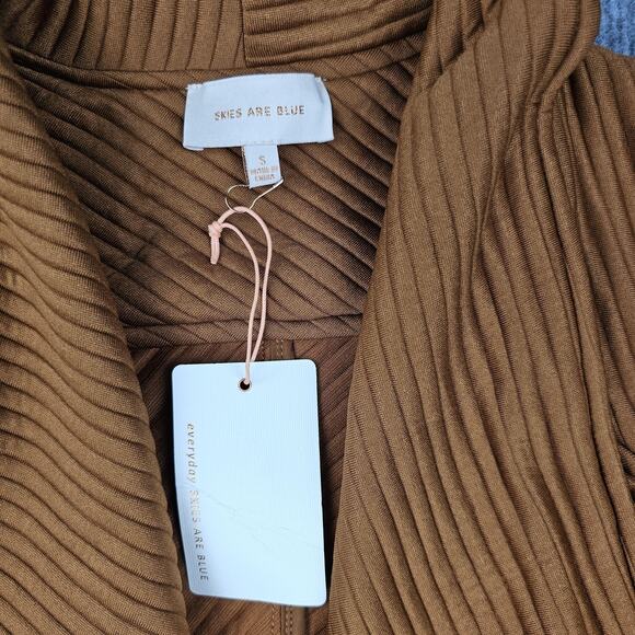 Skies Are Blue Sweater Womens Small Brown Longline Ribbed Open Front Cardigan - Picture 2 of 6